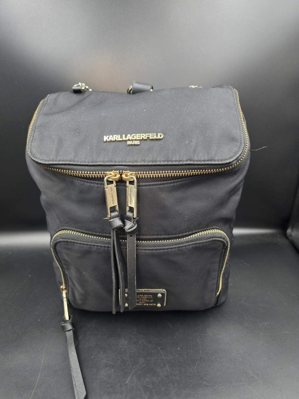 Karl Lagerfeld Paris Black Nylon Backpack with Gold Hardware
